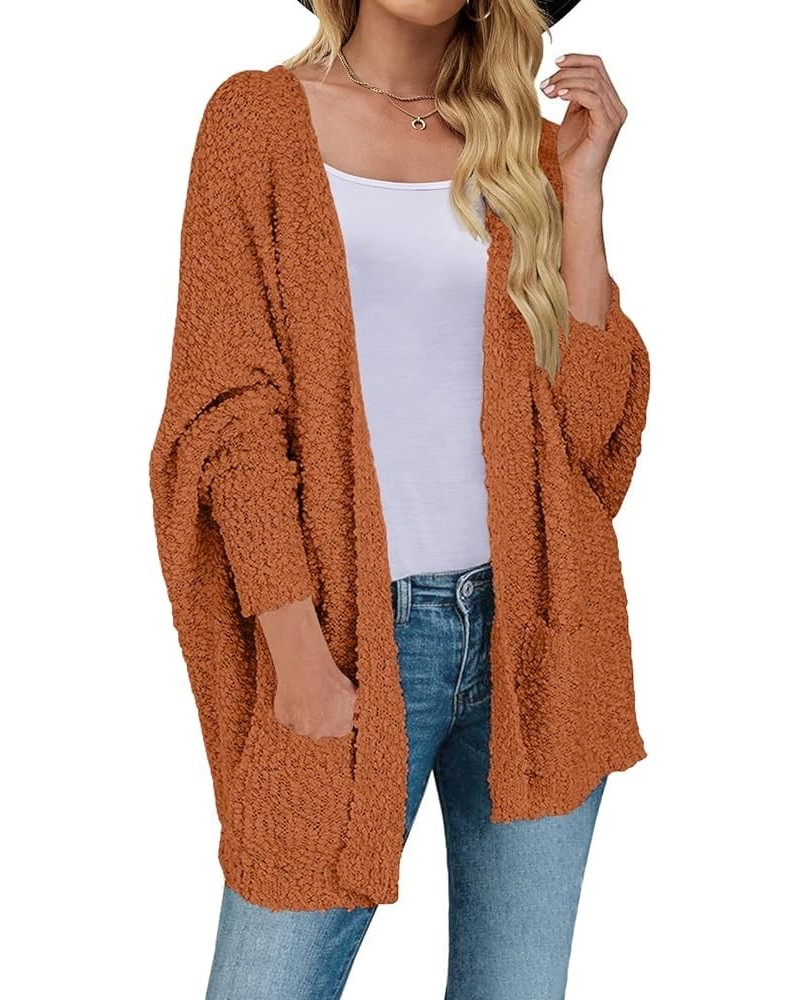 Women's 2024 Fall Winter Popcorn Long Sleeve Open Front Chunky Knit Oversized Cardigan Sweater Coat Orange $22.78 Sweaters