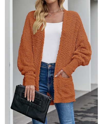 Women's 2024 Fall Winter Popcorn Long Sleeve Open Front Chunky Knit Oversized Cardigan Sweater Coat Orange $22.78 Sweaters