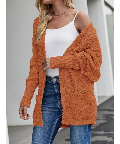 Women's 2024 Fall Winter Popcorn Long Sleeve Open Front Chunky Knit Oversized Cardigan Sweater Coat Orange $22.78 Sweaters