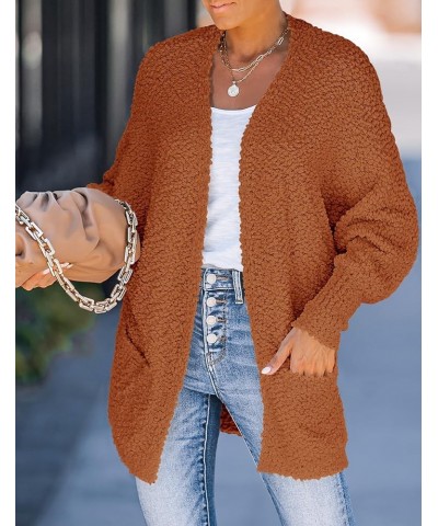 Women's 2024 Fall Winter Popcorn Long Sleeve Open Front Chunky Knit Oversized Cardigan Sweater Coat Orange $22.78 Sweaters