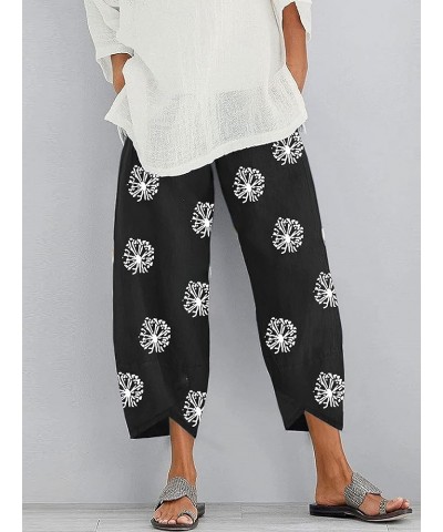 Women's Loose Plus Size Cotton Wide Leg Pants Linen Elastic Waist Casual Cropped Trousers with Pockets Black 2 $13.24 Pants