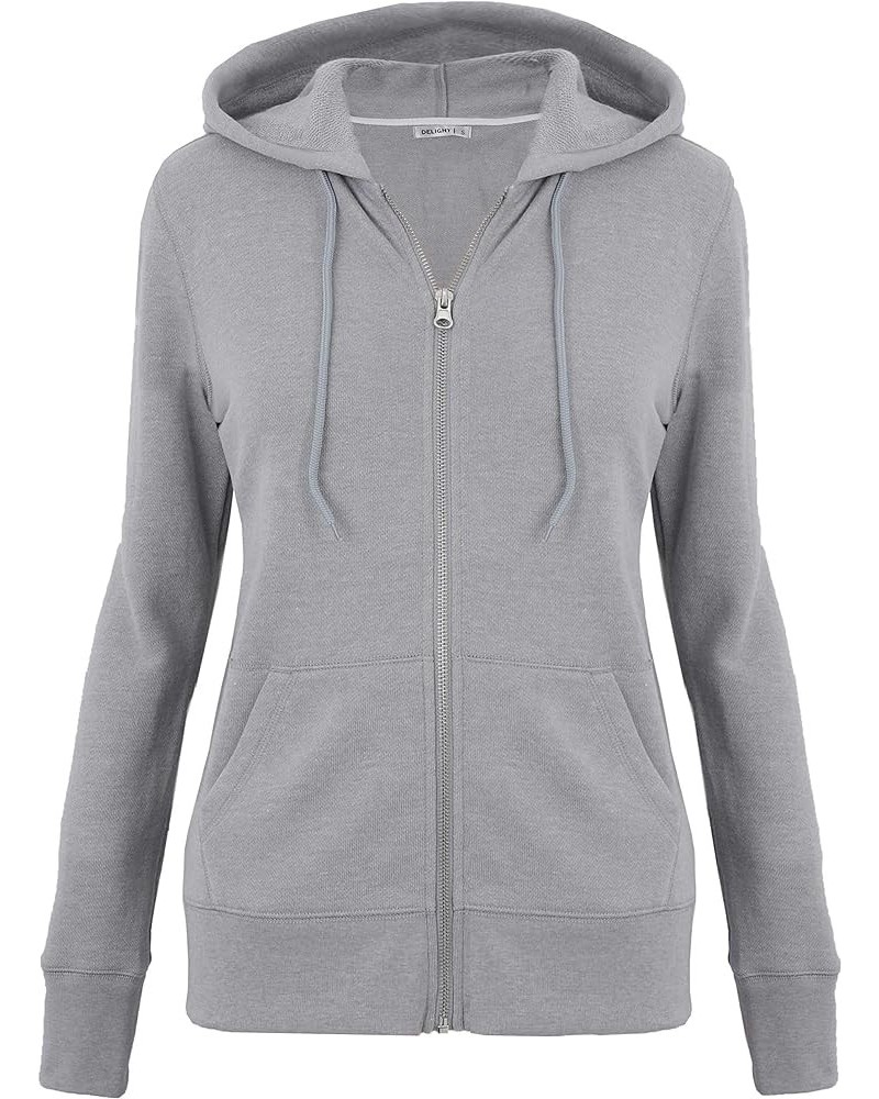 DELIGHT Women's French Terry Regular Fit Zip up Hoodie Grey $14.22 Hoodies & Sweatshirts