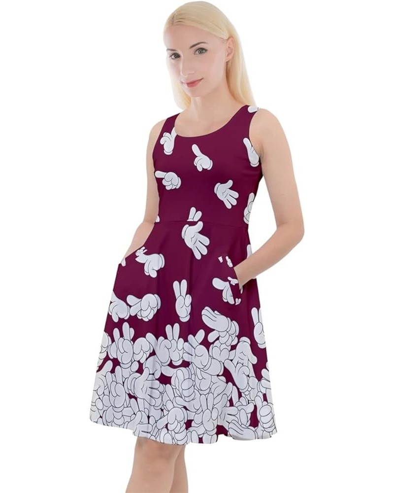 Womens Sun Dress Starry Night Moon Stars Space Constellation Planets Mrs Frizzle Knee Length Pocket Skater Dress Dark Magenta...