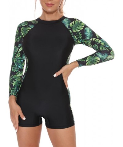 Women Rash Guard Long Sleeve One Piece Swimsuit Surfing Bathing Suit UPF 50+ Athletic Swimwear Boyleg-black / Green $18.19 Sw...