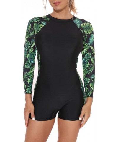 Women Rash Guard Long Sleeve One Piece Swimsuit Surfing Bathing Suit UPF 50+ Athletic Swimwear Boyleg-black / Green $18.19 Sw...