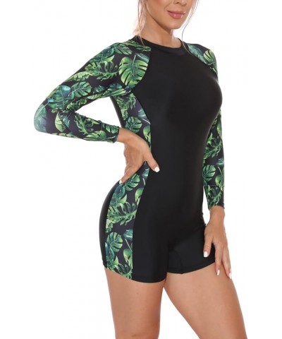 Women Rash Guard Long Sleeve One Piece Swimsuit Surfing Bathing Suit UPF 50+ Athletic Swimwear Boyleg-black / Green $18.19 Sw...