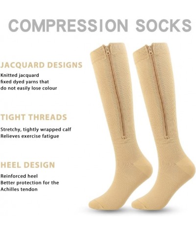 Zipper Compression Socks Men Women, 20-30mmhg Closed Toe Compression Stocking Calf Knee High Suit for Running Large-X-Large B...