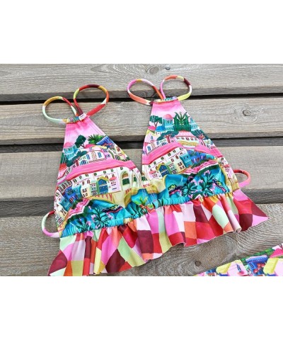 Women High Waisted Swimsuit Ruffle V Neck Bikini Two Pieces Swimwear Print 2 $15.20 Swimsuits