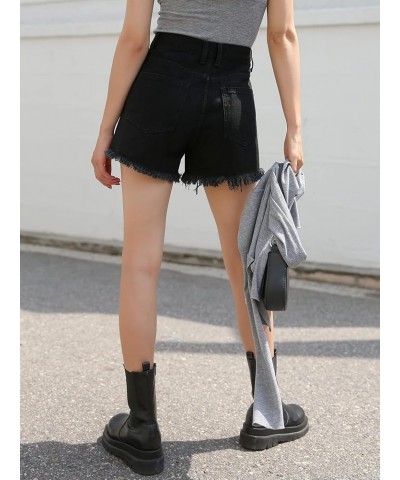 Women's Wide Leg Denim Shorts High Waisted Split Frayed Hem Jean Shorts Black $11.59 Shorts