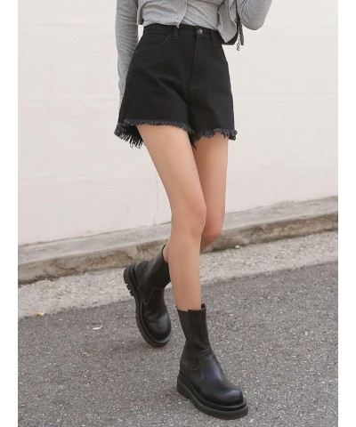 Women's Wide Leg Denim Shorts High Waisted Split Frayed Hem Jean Shorts Black $11.59 Shorts