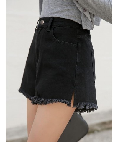 Women's Wide Leg Denim Shorts High Waisted Split Frayed Hem Jean Shorts Black $11.59 Shorts