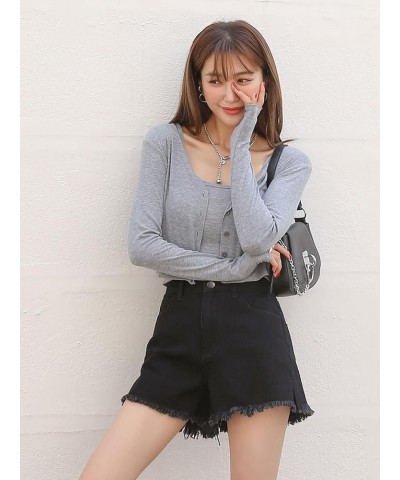 Women's Wide Leg Denim Shorts High Waisted Split Frayed Hem Jean Shorts Black $11.59 Shorts