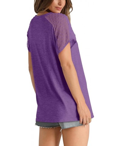 Summer Tops for Women V Neck T-Shirts Swiss Dot Short Sleeve Shirts Casual Fashion Blouses Purple $14.74 T-Shirts