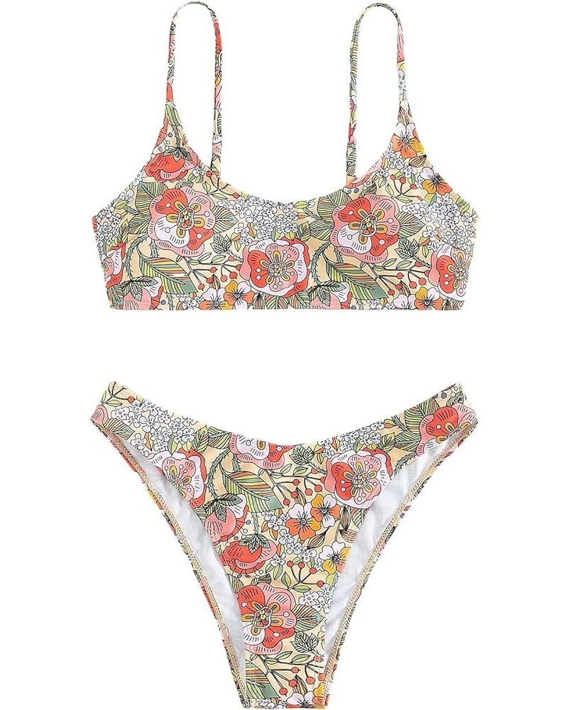 Women's Floral Print Bikini Set Swimsuit Two Piece Spaghetti Strap Bathing Suit Multicolor $16.45 Swimsuits