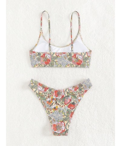 Women's Floral Print Bikini Set Swimsuit Two Piece Spaghetti Strap Bathing Suit Multicolor $16.45 Swimsuits