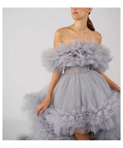 High Low Tulle Prom Dresses Long Ball Gown for Women Puffy Ruffles Off Shoulder Evening Party Dress Lavender $46.40 Dresses