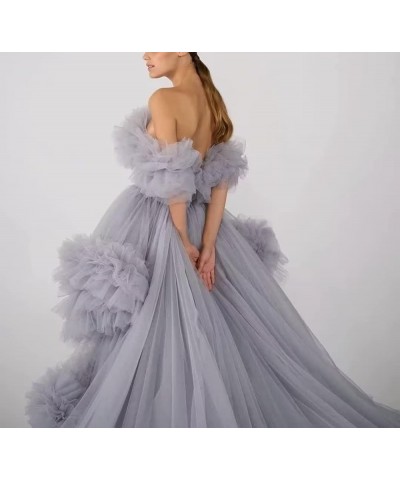 High Low Tulle Prom Dresses Long Ball Gown for Women Puffy Ruffles Off Shoulder Evening Party Dress Lavender $46.40 Dresses