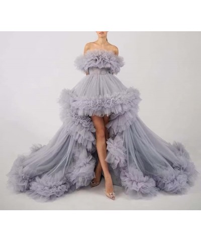 High Low Tulle Prom Dresses Long Ball Gown for Women Puffy Ruffles Off Shoulder Evening Party Dress Lavender $46.40 Dresses