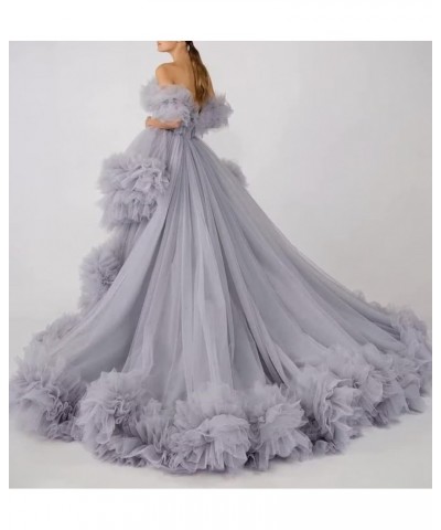 High Low Tulle Prom Dresses Long Ball Gown for Women Puffy Ruffles Off Shoulder Evening Party Dress Lavender $46.40 Dresses