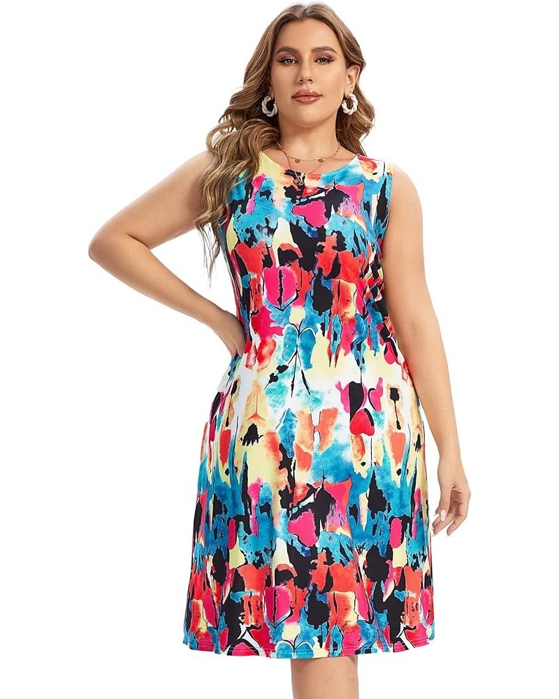 Womens Tie Dye Dress Plus Size Casual Boho Sundress Summer Sleeveless Dresses Color Bloom $12.48 Dresses