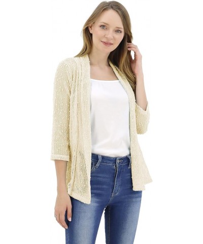 Women's 3/4 Sleeve Lightweight Mesh Crochet Short Shrug Cardigan Apricot $13.91 Sweaters