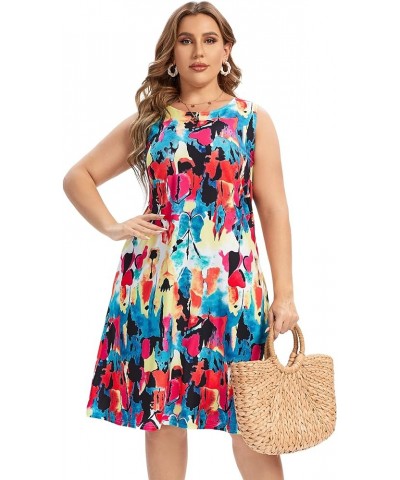 Womens Tie Dye Dress Plus Size Casual Boho Sundress Summer Sleeveless Dresses Color Bloom $12.48 Dresses