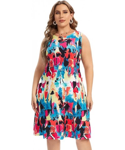 Womens Tie Dye Dress Plus Size Casual Boho Sundress Summer Sleeveless Dresses Color Bloom $12.48 Dresses