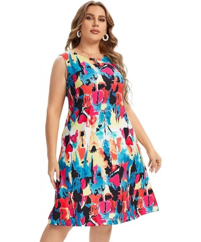 Womens Tie Dye Dress Plus Size Casual Boho Sundress Summer Sleeveless Dresses Color Bloom $12.48 Dresses