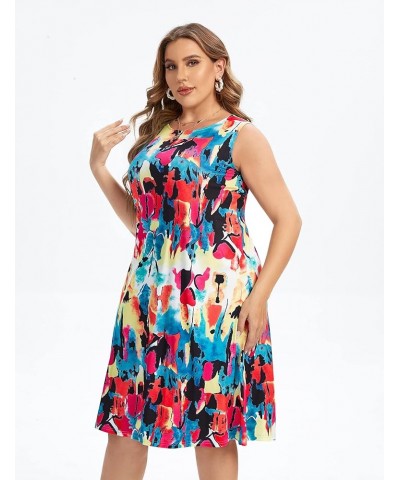 Womens Tie Dye Dress Plus Size Casual Boho Sundress Summer Sleeveless Dresses Color Bloom $12.48 Dresses