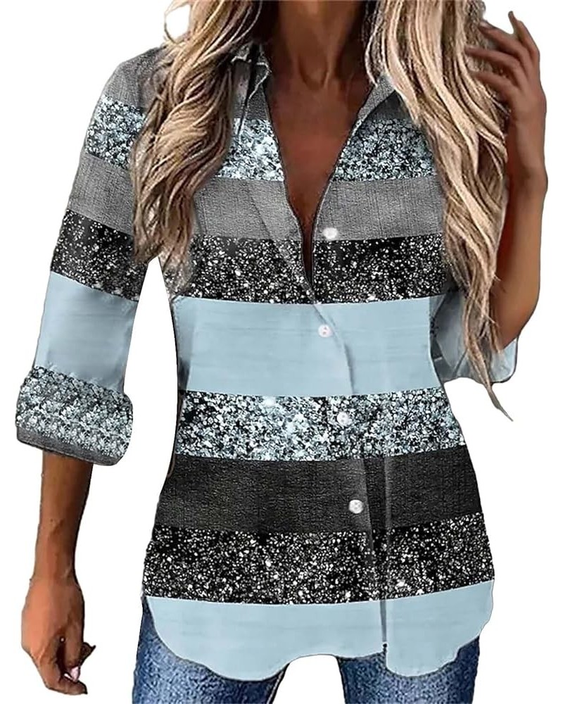 Sparkly Tops for Women Plus Size Glitter Collared Button Down Shirts Dressy Sequin Print Party Night Blouse Jackets C-blue $8...