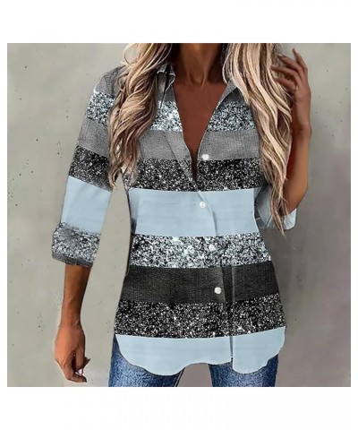 Sparkly Tops for Women Plus Size Glitter Collared Button Down Shirts Dressy Sequin Print Party Night Blouse Jackets C-blue $8...