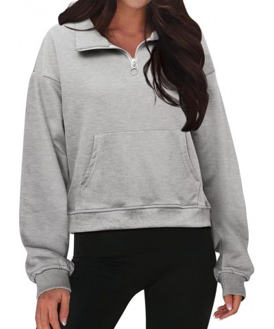 Womens Zip up Hoodie Long Sleeve Casual Sweatshirts Fall Tops for Women 2023 Trendy B Grey Half Zip $11.50 Hoodies & Sweatshirts