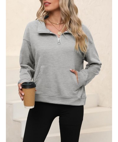 Womens Zip up Hoodie Long Sleeve Casual Sweatshirts Fall Tops for Women 2023 Trendy B Grey Half Zip $11.50 Hoodies & Sweatshirts