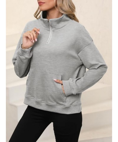 Womens Zip up Hoodie Long Sleeve Casual Sweatshirts Fall Tops for Women 2023 Trendy B Grey Half Zip $11.50 Hoodies & Sweatshirts