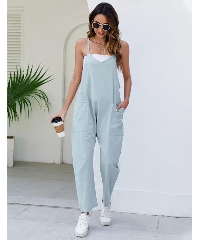 Womens Loose Fit Jumpsuits Sleeveless Baggy Overall Linen Cotton Oversize Crotch Rompers with Two Pockets Green $19.37 Overalls