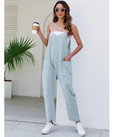 Womens Loose Fit Jumpsuits Sleeveless Baggy Overall Linen Cotton Oversize Crotch Rompers with Two Pockets Green $19.37 Overalls