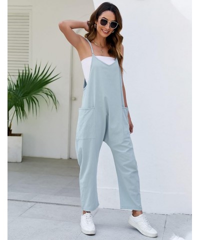 Womens Loose Fit Jumpsuits Sleeveless Baggy Overall Linen Cotton Oversize Crotch Rompers with Two Pockets Green $19.37 Overalls