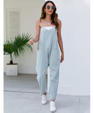 Womens Loose Fit Jumpsuits Sleeveless Baggy Overall Linen Cotton Oversize Crotch Rompers with Two Pockets Green $19.37 Overalls