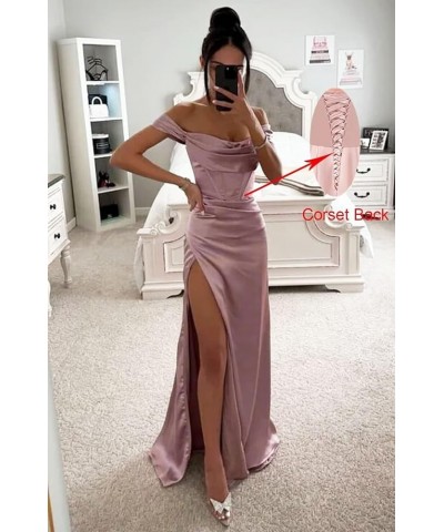 Off Shoulder Satin Prom Dresses Long Cowl Neck with Slit Mermaid Formal Evening Party Gowns Turquoise $24.00 Dresses