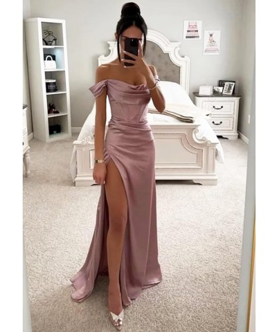 Off Shoulder Satin Prom Dresses Long Cowl Neck with Slit Mermaid Formal Evening Party Gowns Turquoise $24.00 Dresses