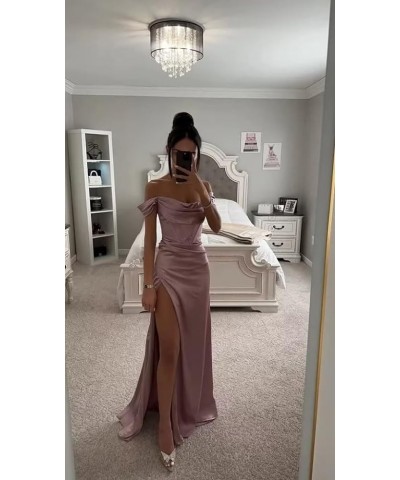 Off Shoulder Satin Prom Dresses Long Cowl Neck with Slit Mermaid Formal Evening Party Gowns Turquoise $24.00 Dresses