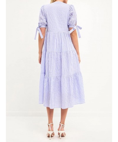 Gingham Tiered Midi Dress with Bow Tie Sleeves Lavender $46.55 Dresses