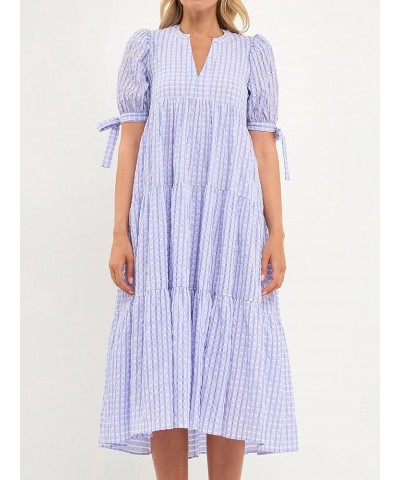 Gingham Tiered Midi Dress with Bow Tie Sleeves Lavender $46.55 Dresses