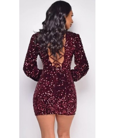 Long Sleeve Sequin Homecoming Dresses Tight Sparkly Mermaid Short Prom Dress V Neck HOCO Mini Dress for Women Purple $29.40 D...