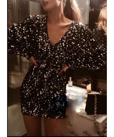 Long Sleeve Sequin Homecoming Dresses Tight Sparkly Mermaid Short Prom Dress V Neck HOCO Mini Dress for Women Purple $29.40 D...