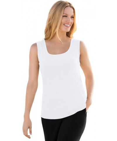 Women's Plus Size Rib Knit Tank Top White $12.97 Others