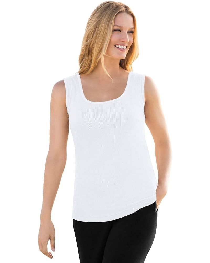 Women's Plus Size Rib Knit Tank Top White $12.97 Others