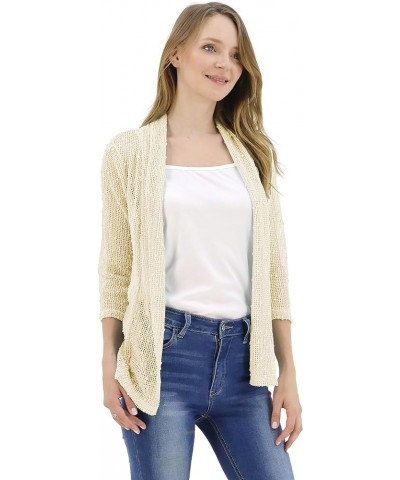 Women's 3/4 Sleeve Lightweight Mesh Crochet Short Shrug Cardigan Apricot $13.91 Sweaters