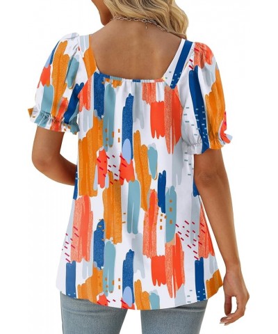 Womens Tops and Blouses Square Neck Puff Sleeve Chiffon Swiss Dot S-3XL 11- Colorful Blue White Orange $11.39 Blouses