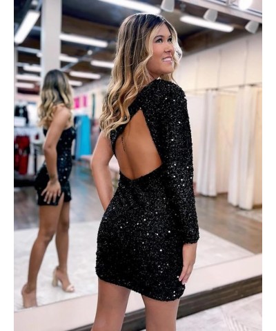 Women's One Shoulder Sequin Homecoming Dress Short Sparkly Long Sleeve Prom Party Gowns for Teens Peacock $23.65 Dresses